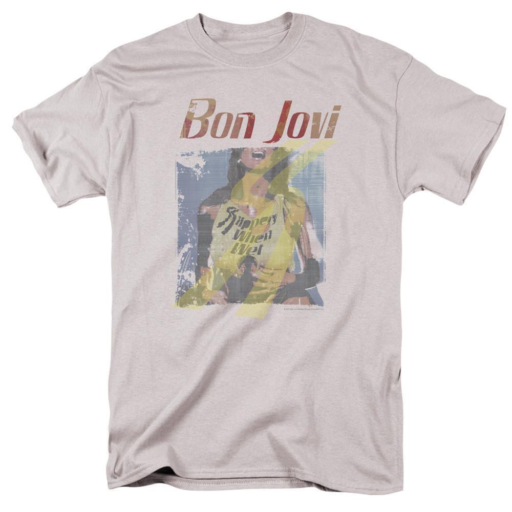 Bon Jovi Slippery When Wet Girl Adult 181 T Shirt Silver
